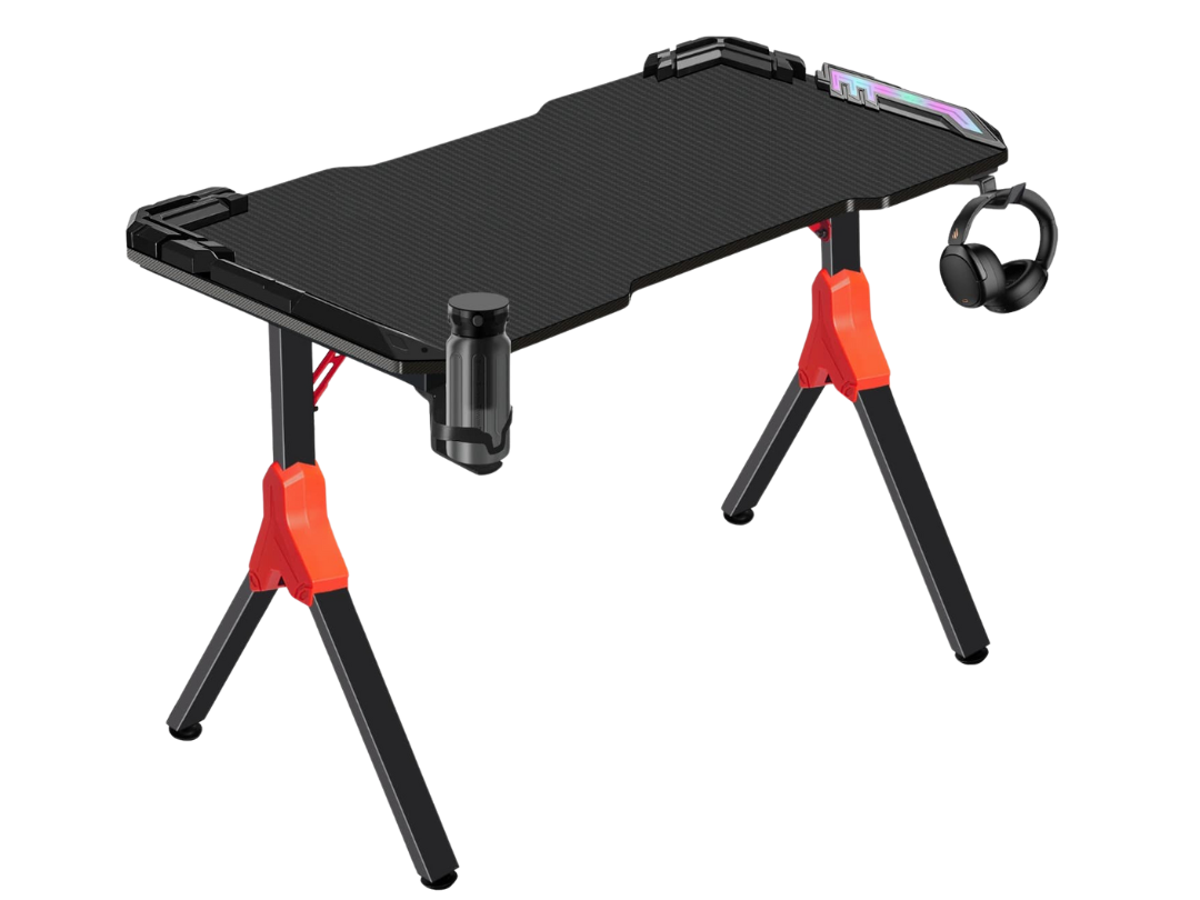 1.4m LED Gaming Desk with Cup Holder & Headphone Hook - Qatar 1.4m LED Gaming Desk with Cup Holder & Headphone Hook - Qatar